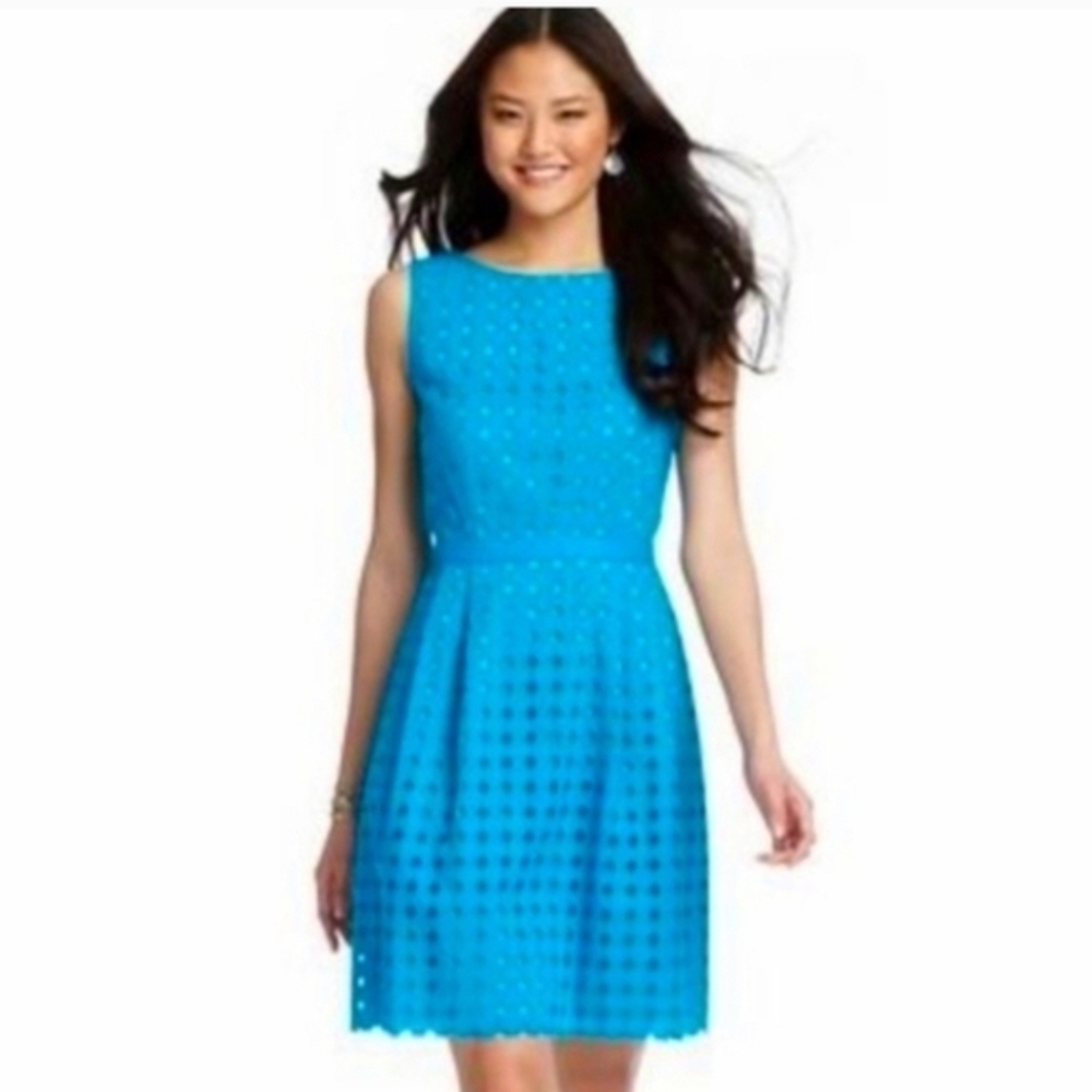 Womens LOFT Turquoise Eyelet Fit-and-Flare Dress
